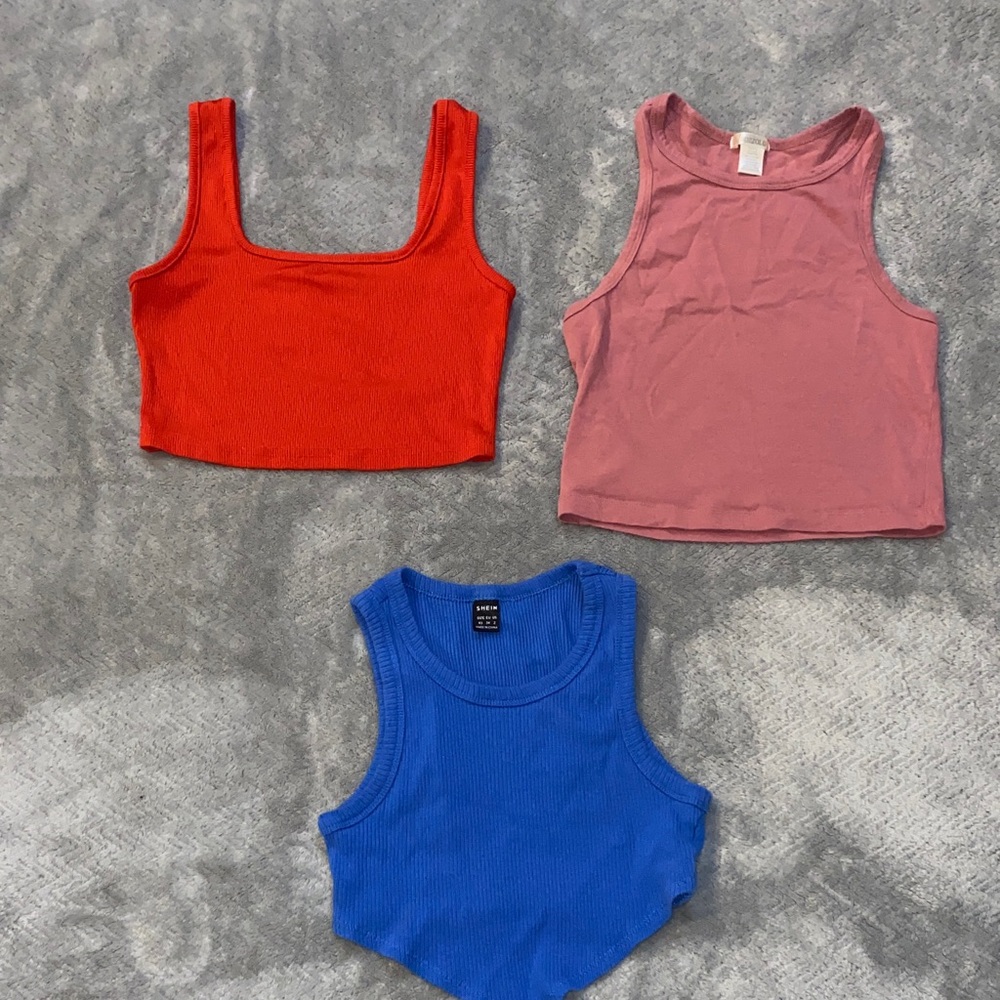 Set of Three Crop Tops - Red, Pink, and Blue